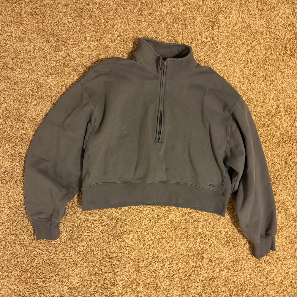 Aritzia Boyfriend Fit Sweatfleece Cozy Fleece Half Zip Gray Size Large